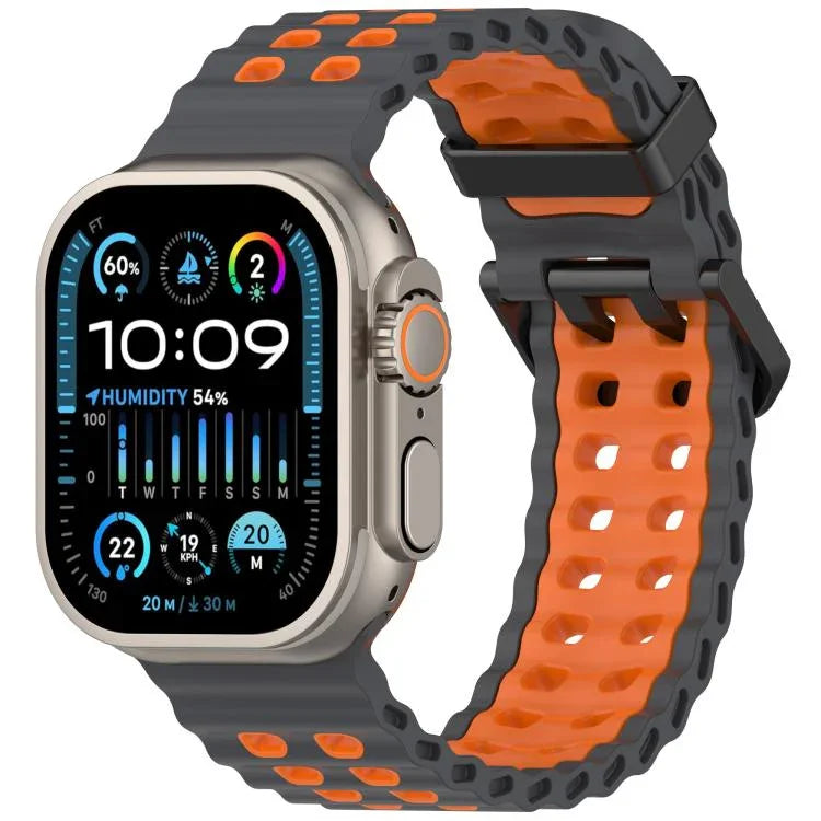 Bracelet de montre en silicone bicolore à double rangée de trous Ocean, pour Apple Watch 46 mm / 49 mm / 45 mm / 44 mm