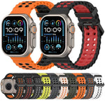 Bracelet de montre en silicone bicolore à double rangée de trous Ocean, pour Apple Watch 46 mm / 49 mm / 45 mm / 44 mm