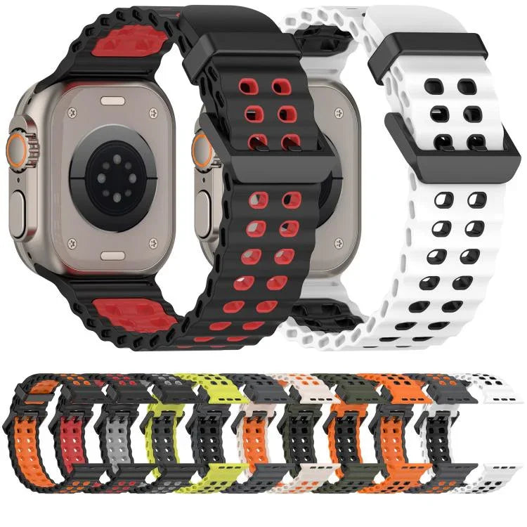Bracelet de montre en silicone bicolore à double rangée de trous Ocean, pour Apple Watch 46 mm / 49 mm / 45 mm / 44 mm