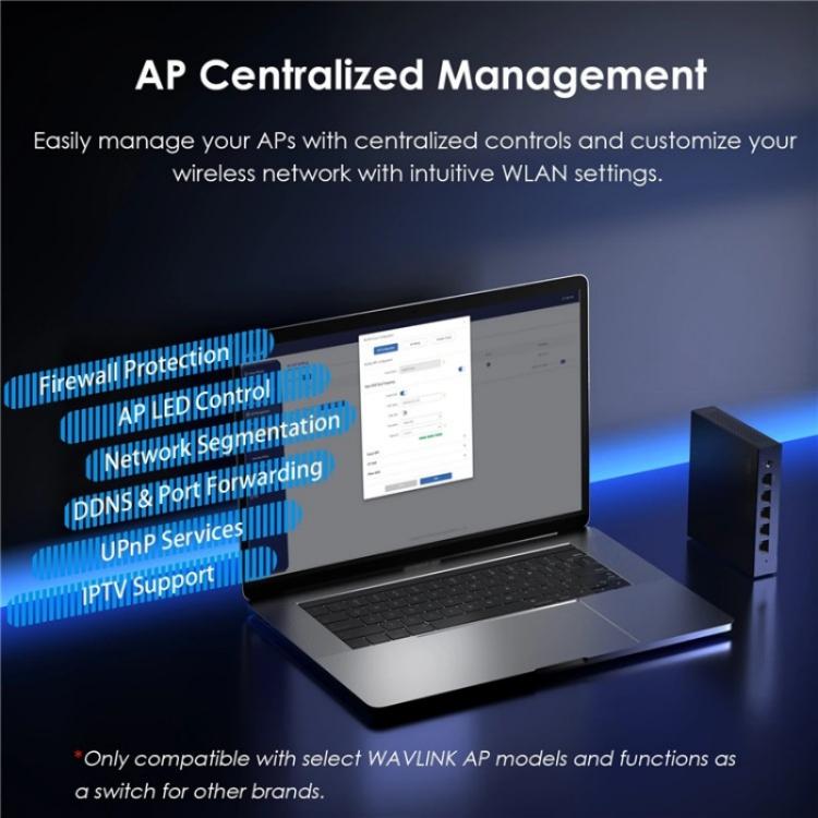 WAVLINK WN701AE IEEE 802.3AF / AT Commutateur Poe de gestion centralisée de points d'accès à découverte automatique, prise américaine, prise britannique, prise européenne, prise australienne