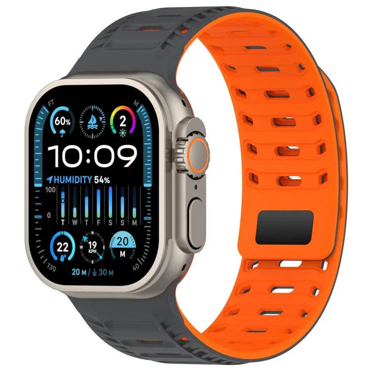 Bracelet de montre magnétique en silicone Mountain Armor, compatible avec les Apple Watch 46 mm / 49 mm / 45 mm / 44 mm et 42 mm / 41 mm / 40 mm / 38 mm.