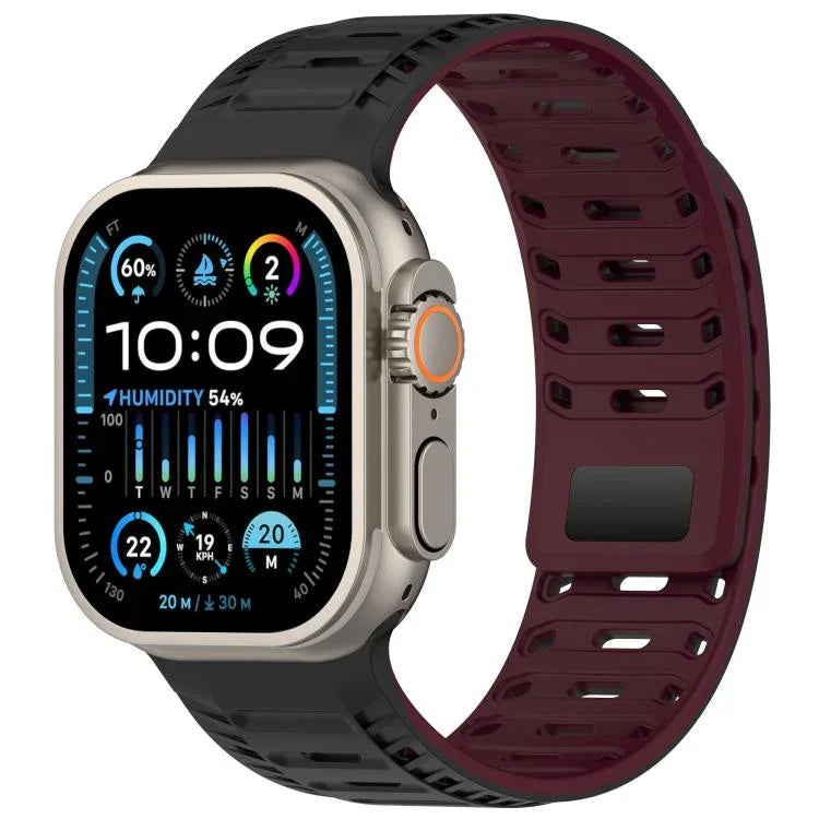 Bracelet de montre magnétique en silicone Mountain Armor, compatible avec les Apple Watch 46 mm / 49 mm / 45 mm / 44 mm et 42 mm / 41 mm / 40 mm / 38 mm.