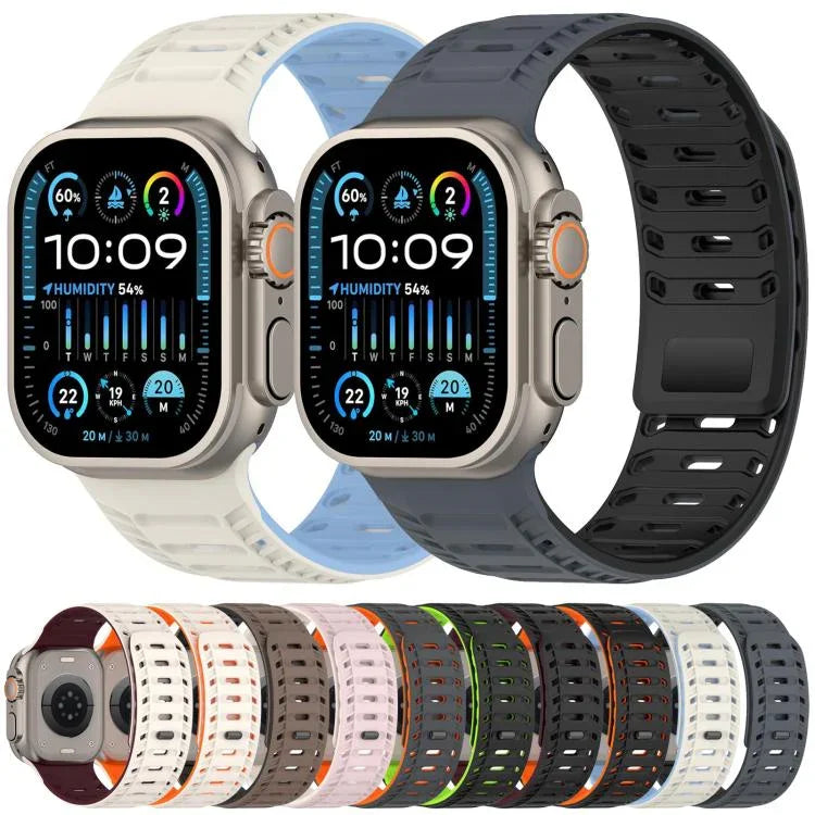 Bracelet de montre magnétique en silicone Mountain Armor, compatible avec les Apple Watch 46 mm / 49 mm / 45 mm / 44 mm et 42 mm / 41 mm / 40 mm / 38 mm.