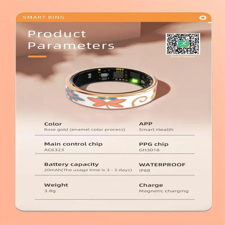 Bague connectée R18 taille 9, suivi de la fréquence cardiaque, de l'oxygénation sanguine, du sommeil et des soins pour la famille