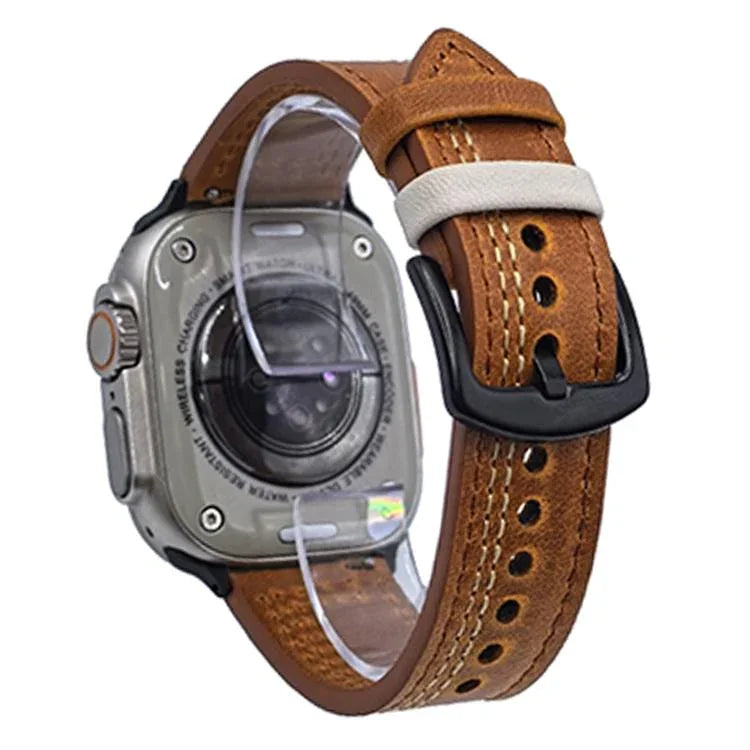 Bracelet de montre en cuir à boucle tri-étoile à 7 rangs, compatible avec Apple Watch 46 mm / 49 mm / 45 mm / 44 mm et Apple Watch 42 mm / 41 mm / 40 mm / 38 mm.