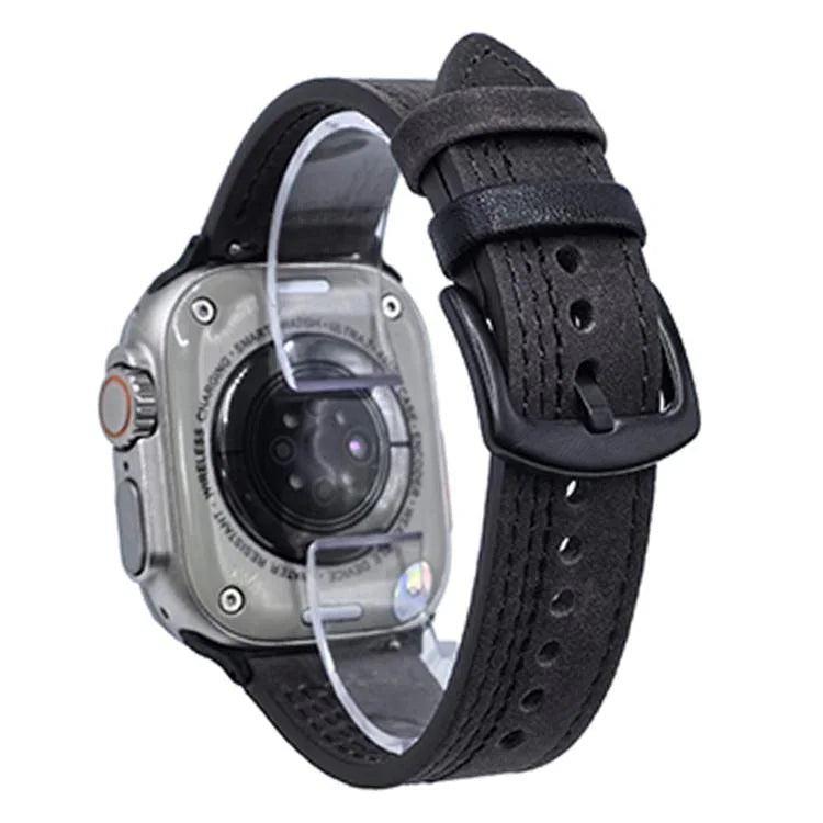 Bracelet de montre en cuir à boucle tri-étoile à 7 rangs, compatible avec Apple Watch 46 mm / 49 mm / 45 mm / 44 mm et Apple Watch 42 mm / 41 mm / 40 mm / 38 mm.