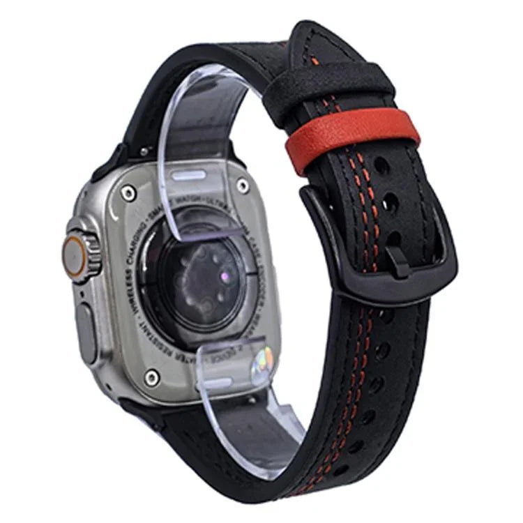 Bracelet de montre en cuir à boucle tri-étoile à 7 rangs, compatible avec Apple Watch 46 mm / 49 mm / 45 mm / 44 mm et Apple Watch 42 mm / 41 mm / 40 mm / 38 mm.