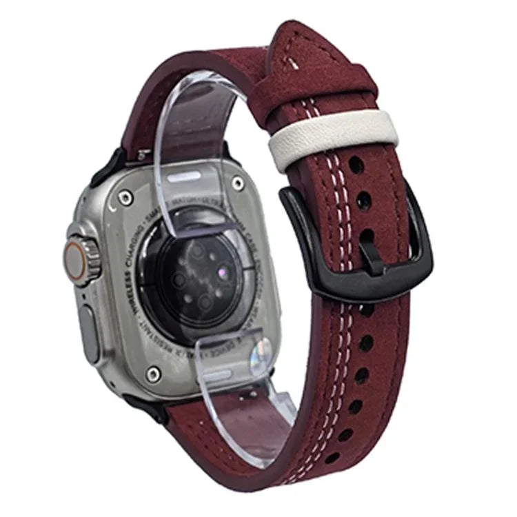Bracelet de montre en cuir à boucle tri-étoile à 7 rangs, compatible avec Apple Watch 46 mm / 49 mm / 45 mm / 44 mm et Apple Watch 42 mm / 41 mm / 40 mm / 38 mm.