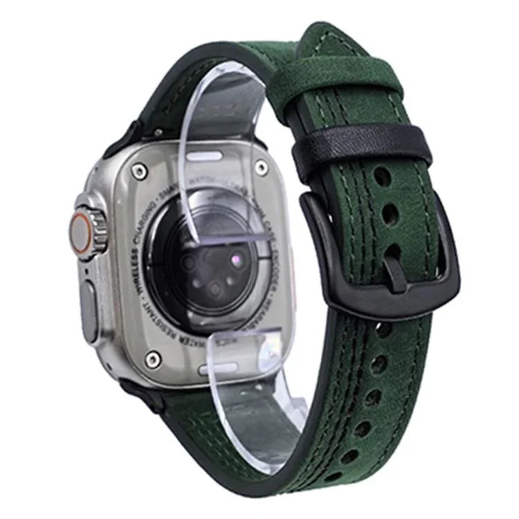 Bracelet de montre en cuir à boucle tri-étoile à 7 rangs, compatible avec Apple Watch 46 mm / 49 mm / 45 mm / 44 mm et Apple Watch 42 mm / 41 mm / 40 mm / 38 mm.