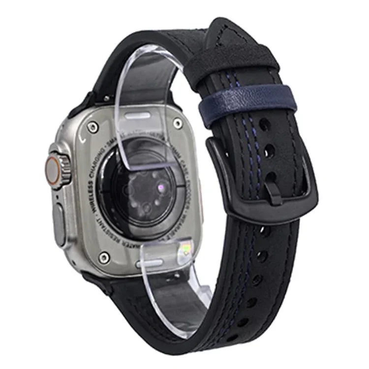 Bracelet de montre en cuir à boucle tri-étoile à 7 rangs, compatible avec Apple Watch 46 mm / 49 mm / 45 mm / 44 mm et Apple Watch 42 mm / 41 mm / 40 mm / 38 mm.