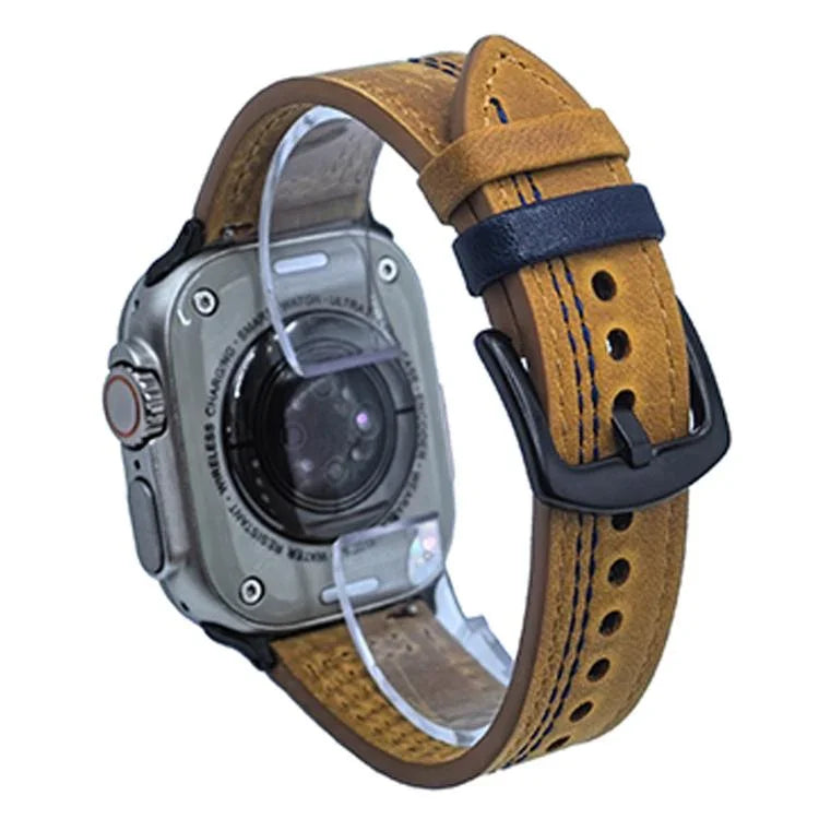 Bracelet de montre en cuir à boucle tri-étoile à 7 rangs, compatible avec Apple Watch 46 mm / 49 mm / 45 mm / 44 mm et Apple Watch 42 mm / 41 mm / 40 mm / 38 mm.