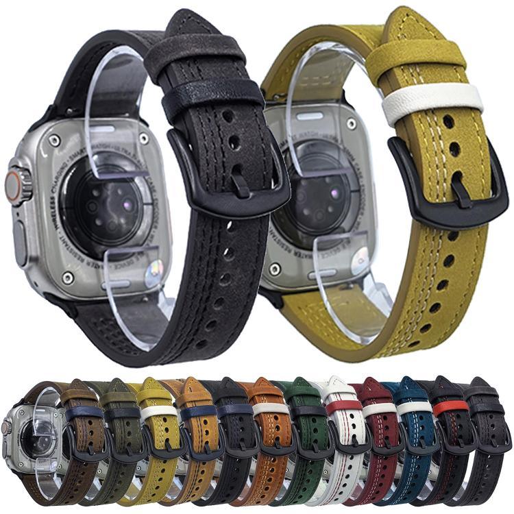 Bracelet de montre en cuir à boucle tri-étoile à 7 rangs, compatible avec Apple Watch 46 mm / 49 mm / 45 mm / 44 mm et Apple Watch 42 mm / 41 mm / 40 mm / 38 mm.