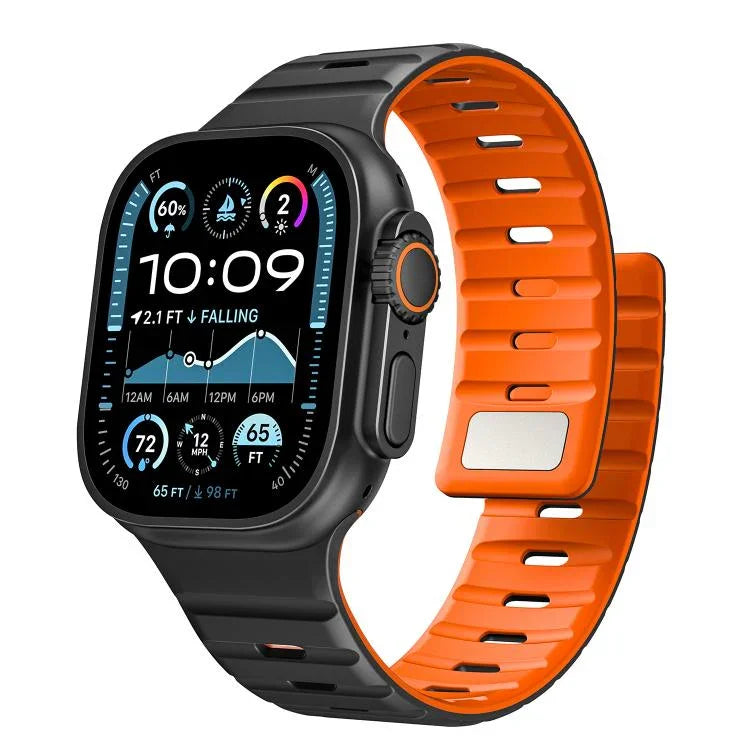 Bracelet de montre magnétique en silicone Norman, compatible avec les Apple Watch 46 mm / 49 mm / 45 mm / 44 mm et 42 mm / 41 mm / 40 mm / 38 mm.