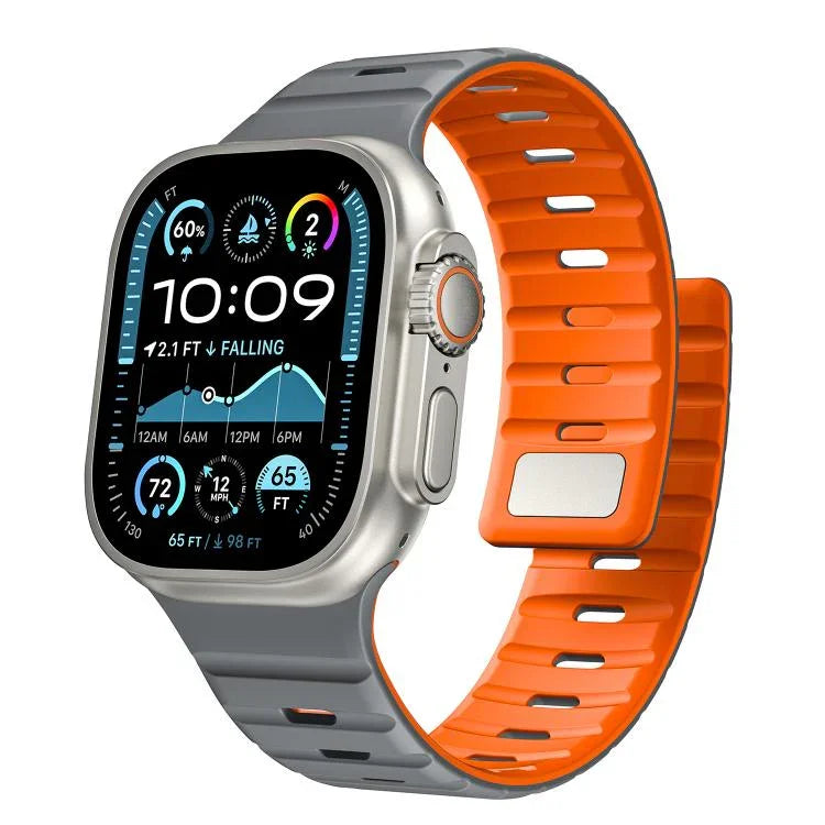 Bracelet de montre magnétique en silicone Norman, compatible avec les Apple Watch 46 mm / 49 mm / 45 mm / 44 mm et 42 mm / 41 mm / 40 mm / 38 mm.
