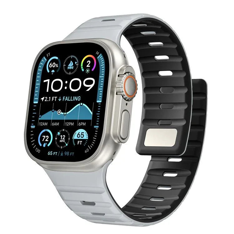 Bracelet de montre magnétique en silicone Norman, compatible avec les Apple Watch 46 mm / 49 mm / 45 mm / 44 mm et 42 mm / 41 mm / 40 mm / 38 mm.