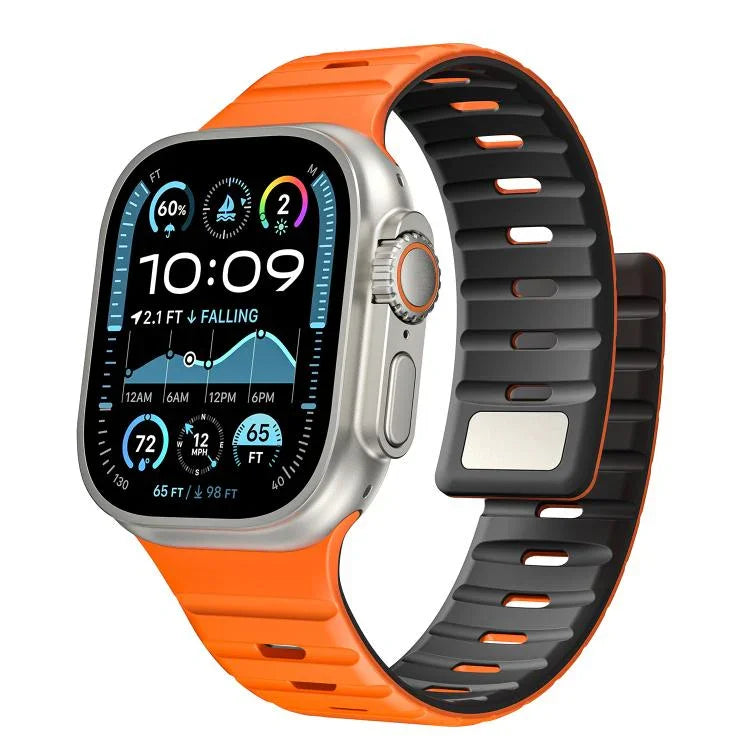 Bracelet de montre magnétique en silicone Norman, compatible avec les Apple Watch 46 mm / 49 mm / 45 mm / 44 mm et 42 mm / 41 mm / 40 mm / 38 mm.