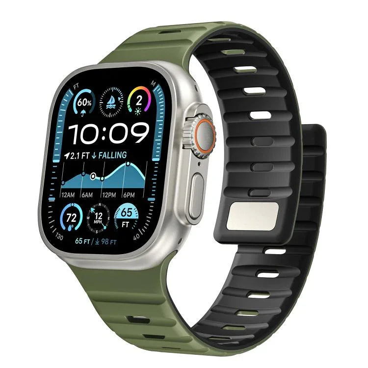 Bracelet de montre magnétique en silicone Norman, compatible avec les Apple Watch 46 mm / 49 mm / 45 mm / 44 mm et 42 mm / 41 mm / 40 mm / 38 mm.