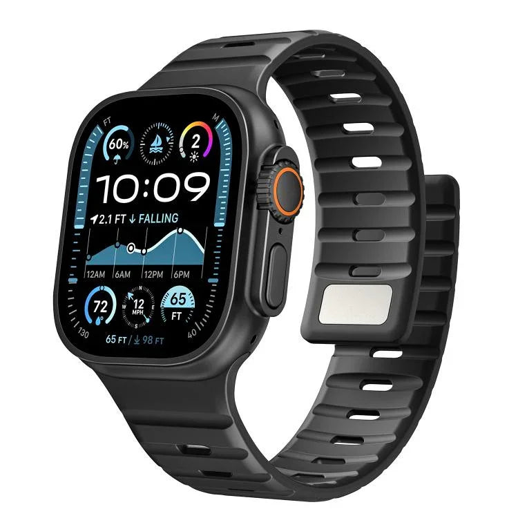 Bracelet de montre magnétique en silicone Norman, compatible avec les Apple Watch 46 mm / 49 mm / 45 mm / 44 mm et 42 mm / 41 mm / 40 mm / 38 mm.