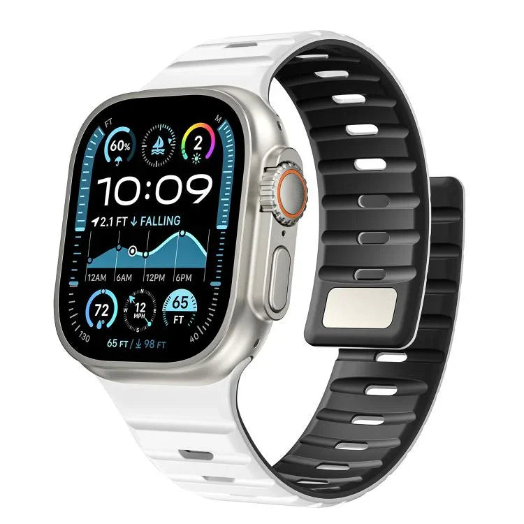 Bracelet de montre magnétique en silicone Norman, compatible avec les Apple Watch 46 mm / 49 mm / 45 mm / 44 mm et 42 mm / 41 mm / 40 mm / 38 mm.