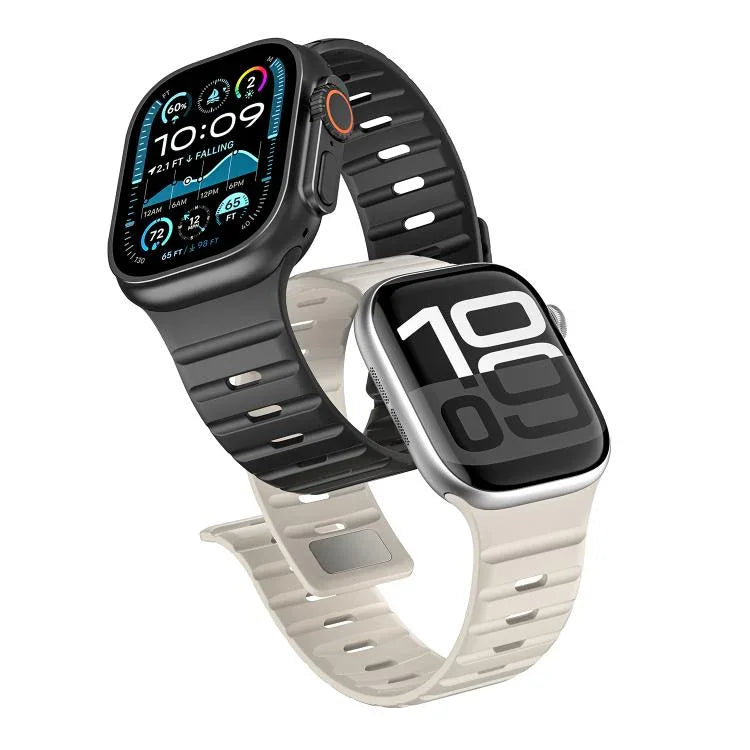 Bracelet de montre magnétique en silicone Norman, compatible avec les Apple Watch 46 mm / 49 mm / 45 mm / 44 mm et 42 mm / 41 mm / 40 mm / 38 mm.