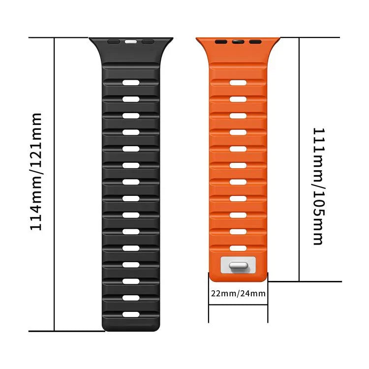 Bracelet de montre magnétique en silicone Norman, compatible avec les Apple Watch 46 mm / 49 mm / 45 mm / 44 mm et 42 mm / 41 mm / 40 mm / 38 mm.