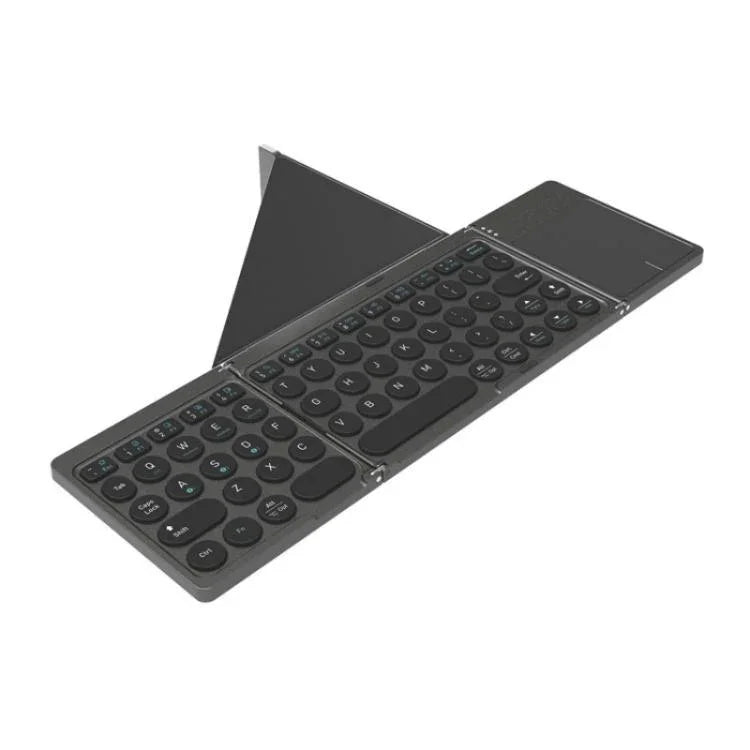 Clavier pliable sans fil Bluetooth compatible KF86 MAX avec pavé tactile + étui en cuir, avec pavé tactile + étui en cuir