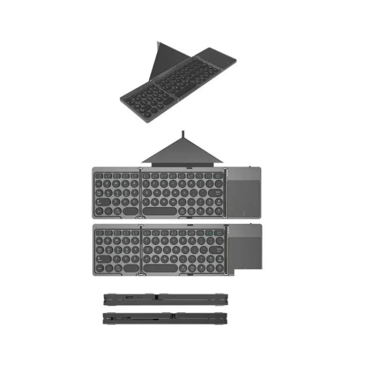 Clavier pliable sans fil Bluetooth compatible KF86 MAX avec pavé tactile + étui en cuir, avec pavé tactile + étui en cuir