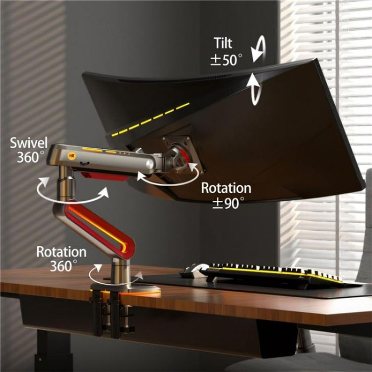 Support de bureau pour moniteur de jeu NORTH BAYOU L60 RGB avec lumière, de 32 à 60 pouces, bras de moniteur L60