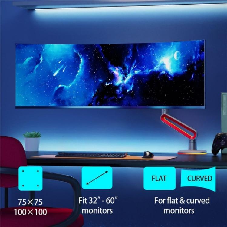 Support de bureau pour moniteur de jeu NORTH BAYOU L60 RGB avec lumière, de 32 à 60 pouces, bras de moniteur L60