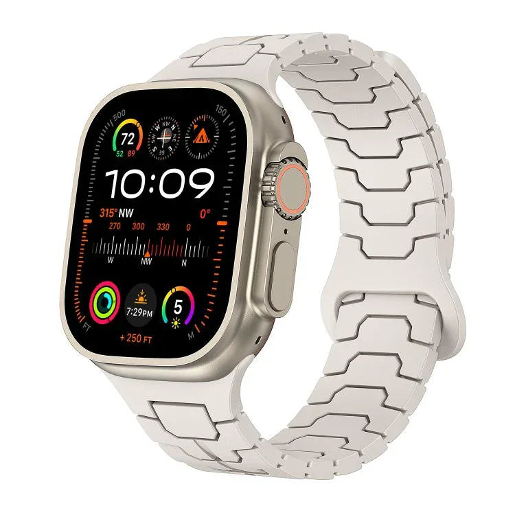 Bracelet de montre magnétique en silicone à motif écailles de dragon en acier, pour Apple Watch 46 mm / 49 mm / 45 mm / 44 mm