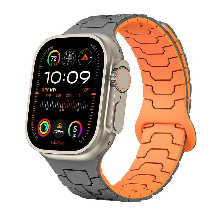 Bracelet de montre magnétique en silicone à motif écailles de dragon en acier, pour Apple Watch 46 mm / 49 mm / 45 mm / 44 mm