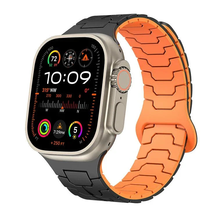 Bracelet de montre magnétique en silicone à motif écailles de dragon en acier, pour Apple Watch 46 mm / 49 mm / 45 mm / 44 mm