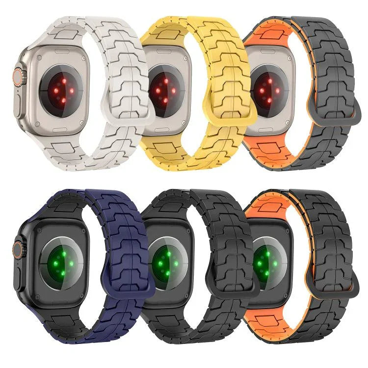 Bracelet de montre magnétique en silicone à motif écailles de dragon en acier, pour Apple Watch 46 mm / 49 mm / 45 mm / 44 mm