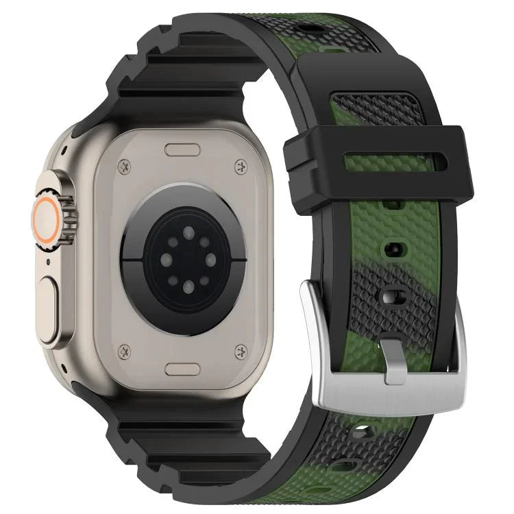 Bracelet de montre en silicone bicolore à texture diamant, pour Apple Watch 46 mm / 49 mm / 45 mm / 44 mm