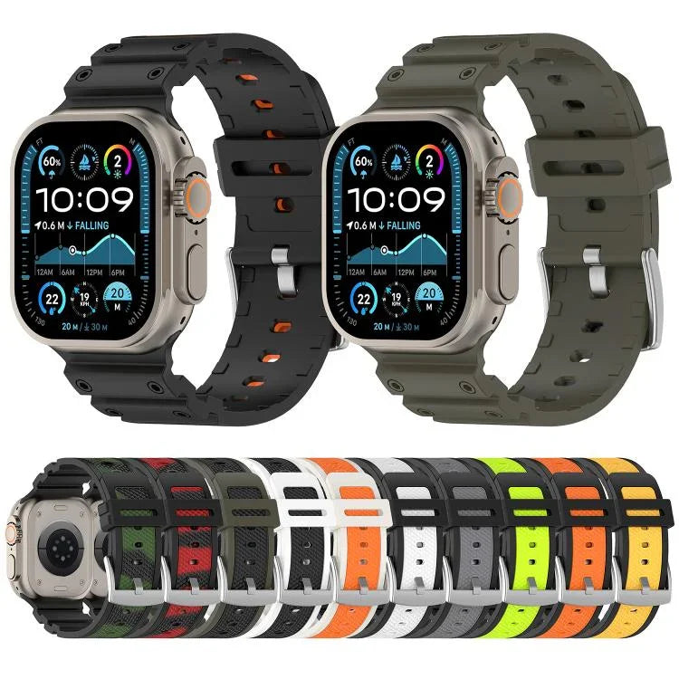Bracelet de montre en silicone bicolore à texture diamant, pour Apple Watch 46 mm / 49 mm / 45 mm / 44 mm