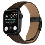 Bracelet de montre en cuir noir texturé litchi avec boucle à ressort, compatible avec Apple Watch 46 mm / 49 mm / 45 mm / 44 mm et Apple Watch 42 mm / 41 mm / 40 mm / 38 mm.