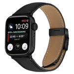 Bracelet de montre en cuir noir texturé litchi avec boucle à ressort, compatible avec Apple Watch 46 mm / 49 mm / 45 mm / 44 mm et Apple Watch 42 mm / 41 mm / 40 mm / 38 mm.