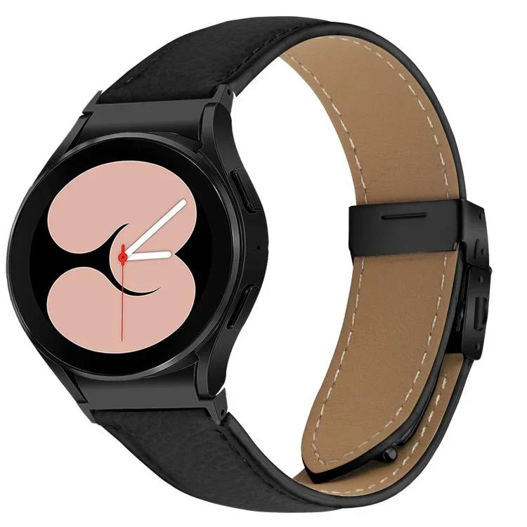 Bracelet de montre en cuir avec boucle en écailles de tortue noire texturées litchi, pour Samsung Galaxy Watch 7 40 / 44mm