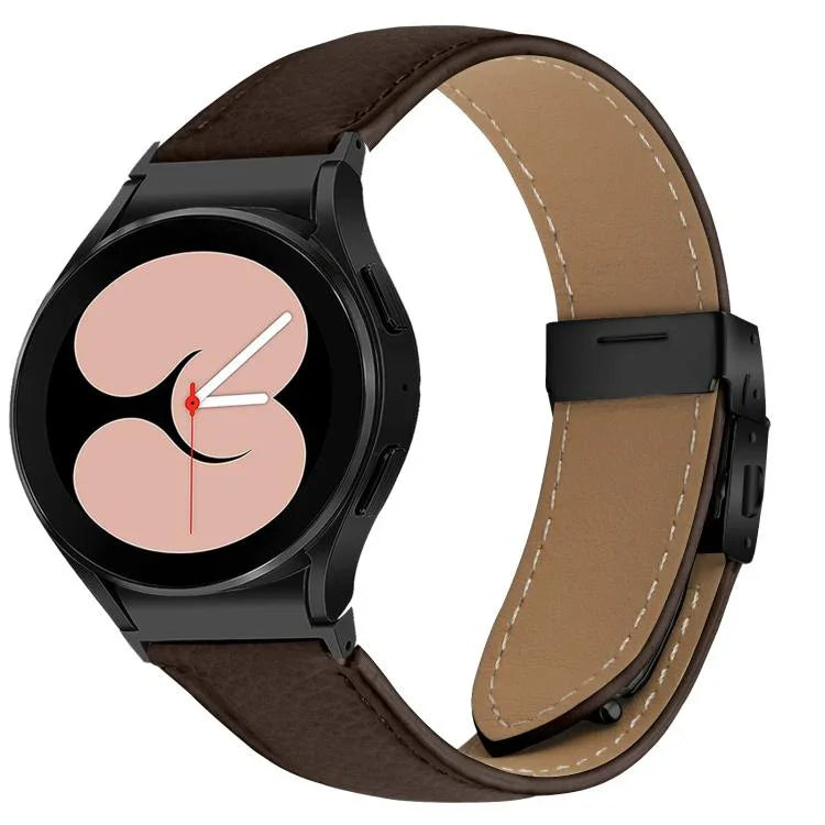 Bracelet de montre en cuir avec boucle en écailles de tortue noire texturées litchi, pour Samsung Galaxy Watch 7 40 / 44mm