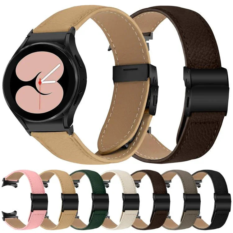 Bracelet de montre en cuir avec boucle en écailles de tortue noire texturées litchi, pour Samsung Galaxy Watch 7 40 / 44mm