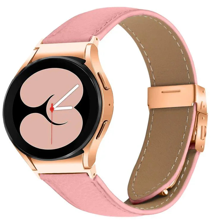 Bracelet de montre en cuir avec boucle arrière Tortue en or rose texturé Litchi, pour Samsung Galaxy Watch 7 40/44 mm