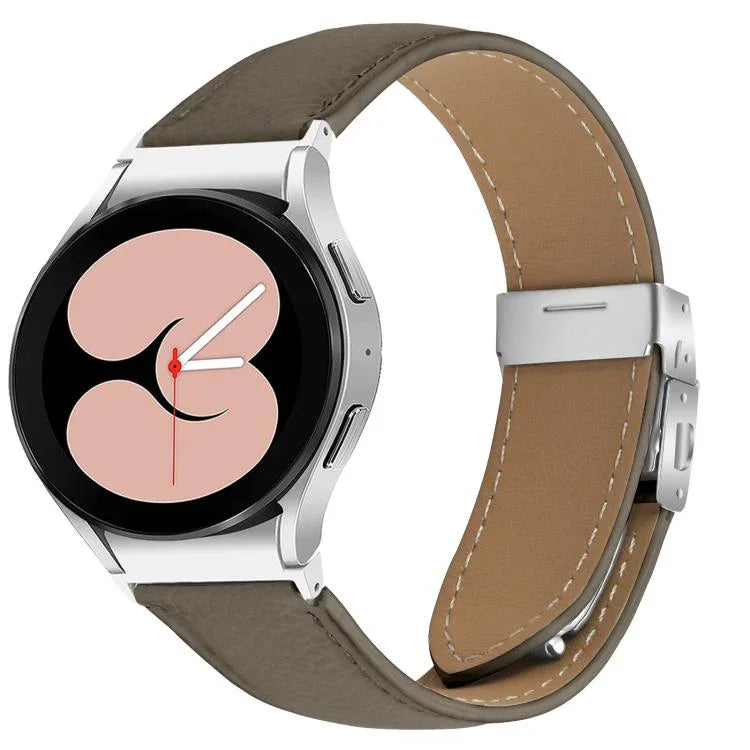 Bracelet de montre en cuir avec boucle ardillon au dos de tortue, texture litchi, argent, pour Samsung Galaxy Watch 7 40 / 44mm