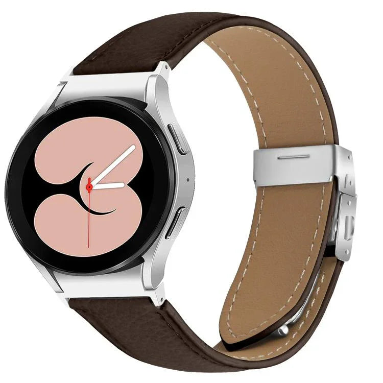 Bracelet de montre en cuir avec boucle ardillon au dos de tortue, texture litchi, argent, pour Samsung Galaxy Watch 7 40 / 44mm