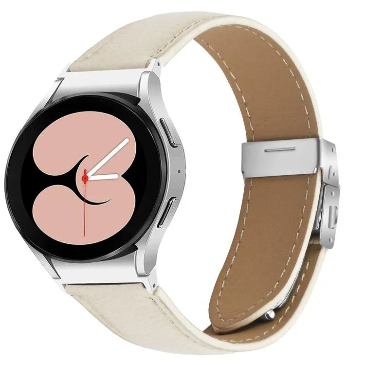 Bracelet de montre en cuir avec boucle ardillon au dos de tortue, texture litchi, argent, pour Samsung Galaxy Watch 7 40 / 44mm