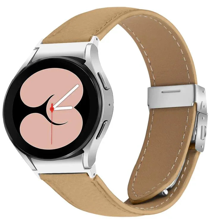 Bracelet de montre en cuir avec boucle ardillon au dos de tortue, texture litchi, argent, pour Samsung Galaxy Watch 7 40 / 44mm