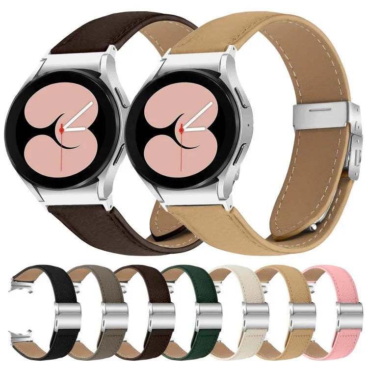 Bracelet de montre en cuir avec boucle ardillon au dos de tortue, texture litchi, argent, pour Samsung Galaxy Watch 7 40 / 44mm