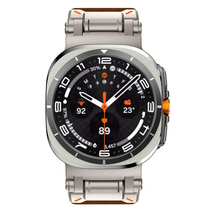 Bracelet en cuir pour montre Samsung Galaxy Watch Ultra 47mm / Ultra 2025, avec tête en acier inoxydable Explorer