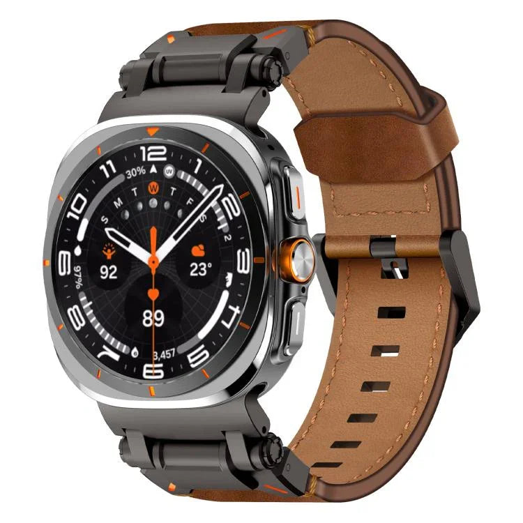 Bracelet en cuir pour montre Samsung Galaxy Watch Ultra 47mm / Ultra 2025, avec tête en acier inoxydable Explorer