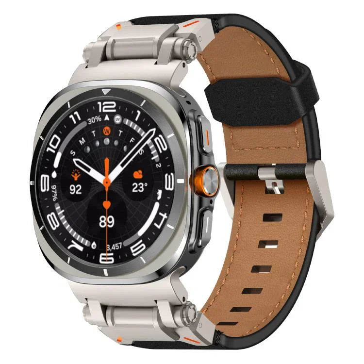 Bracelet en cuir pour montre Samsung Galaxy Watch Ultra 47mm / Ultra 2025, avec tête en acier inoxydable Explorer