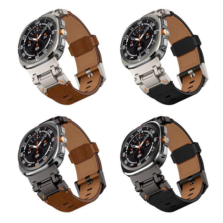 Bracelet en cuir pour montre Samsung Galaxy Watch Ultra 47mm / Ultra 2025, avec tête en acier inoxydable Explorer